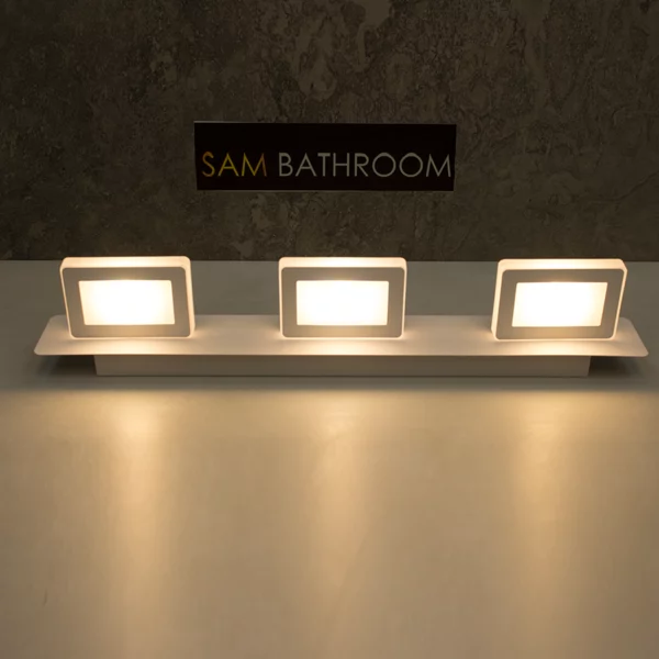 چراغ بالا آینه ای سرویس دستشویی و حمام 3 شعله سفید مات مربع