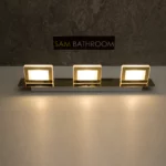 چراغ بالا آینه ای سرویس دستشویی و حمام 3 شعله طلا براق مربع